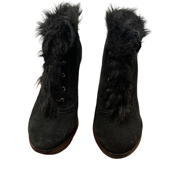 MICHAEL Michael Kors black leather suede faux fur ankle boots booties shoes 6 - Picture 4 of 8
